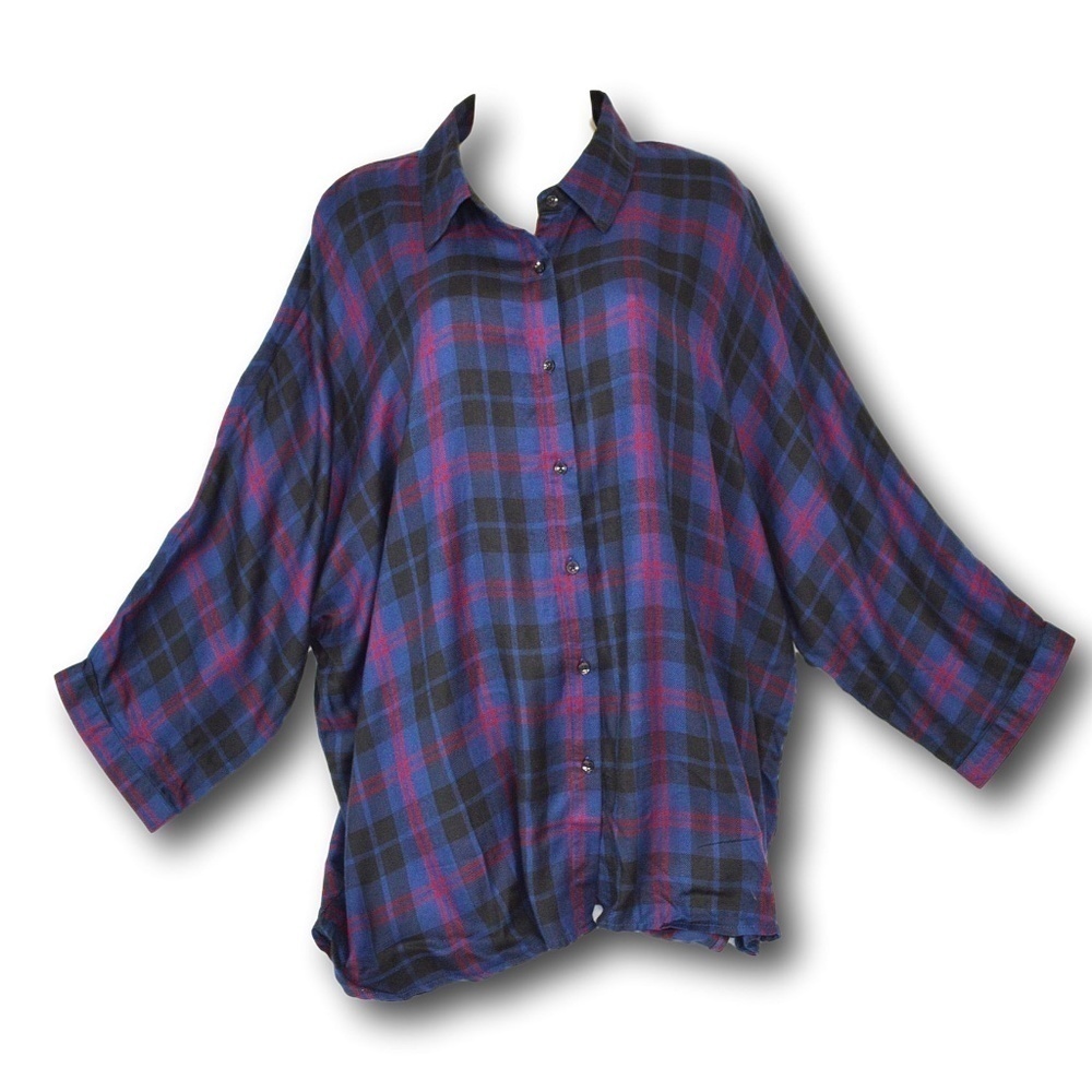 Philosophy Women Blue / Black / Red Plaid Rayon Loose Fit Blouse / Shirt 3X